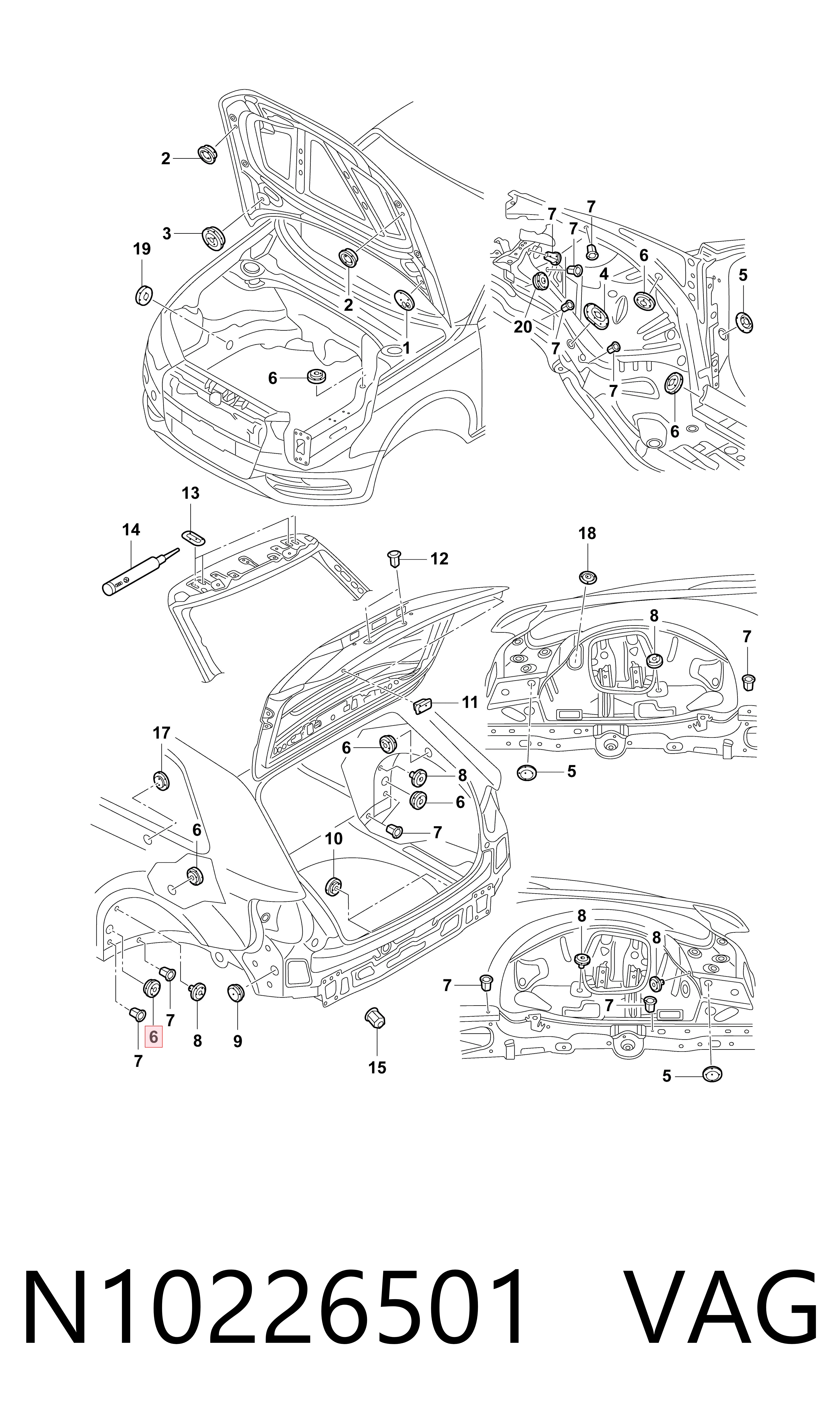 N10226501 VAG Заглушка отвору під домкрат/заглушка порогу