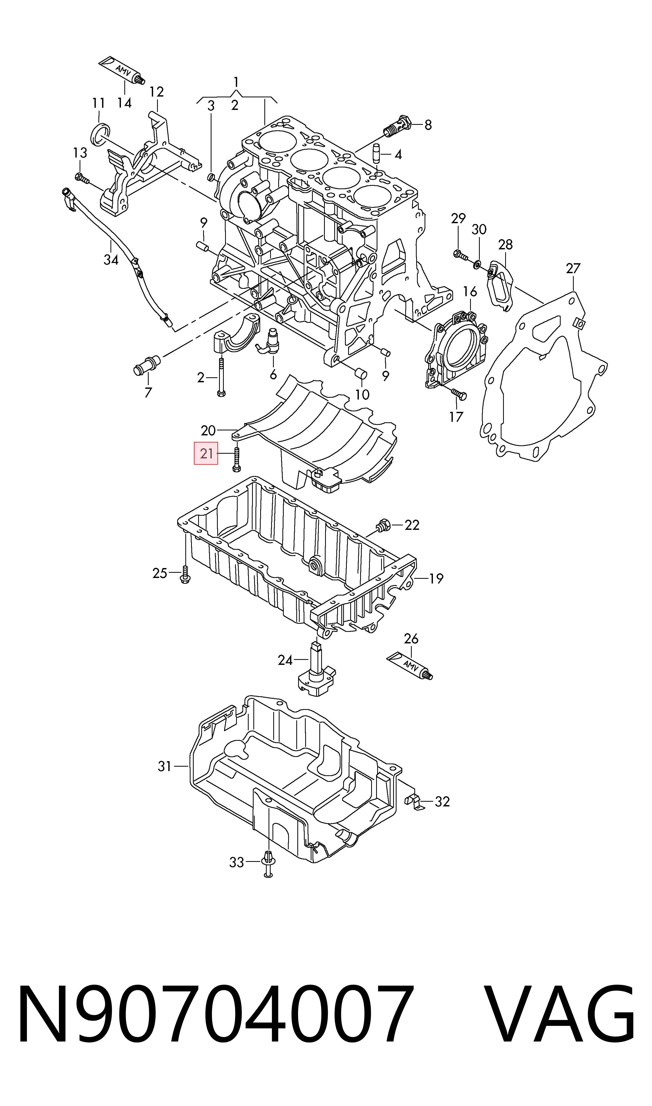 Болт піддона зливний VAG N90704007 ціна, від 2.24 USD