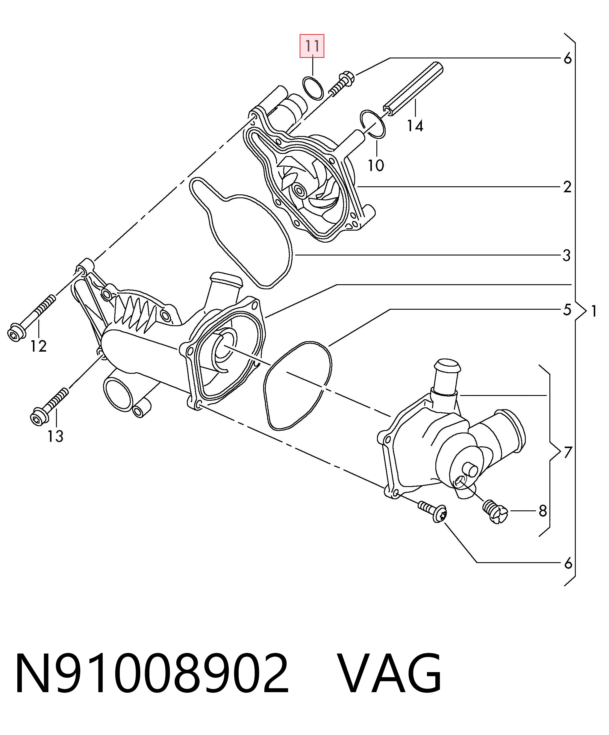 N91008902 VAG Прокладка водяної помпи