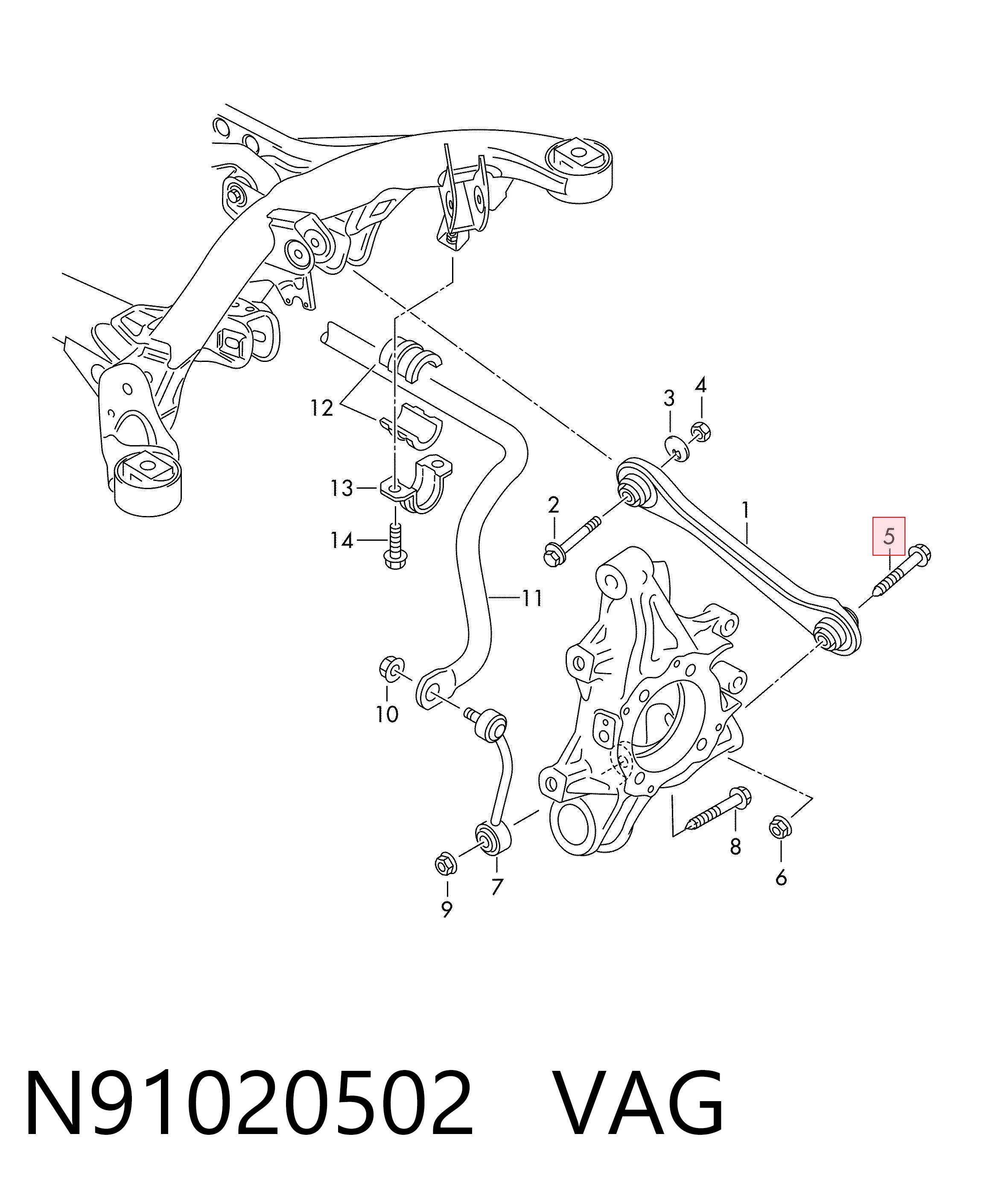 N91020502 VAG Болт кріплення заднього нижнього важеля, зовнішній