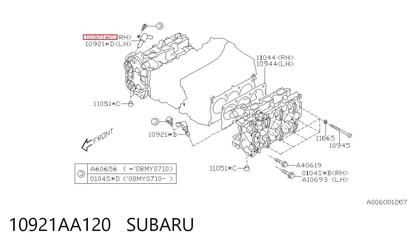 10921AA120 Subaru Клапан електромагнітний положення (фаз) розподвала, правий