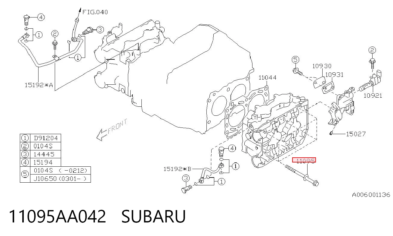 11095AA042 Subaru Болт кріплення головки блоку циліндрів