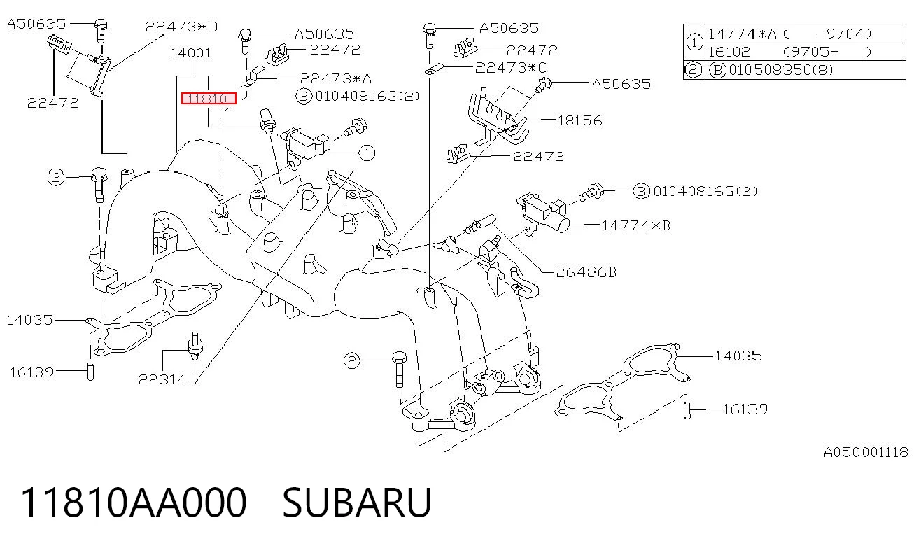 11810AA000 Subaru Клапан PCV (вентиляції картерних газів)