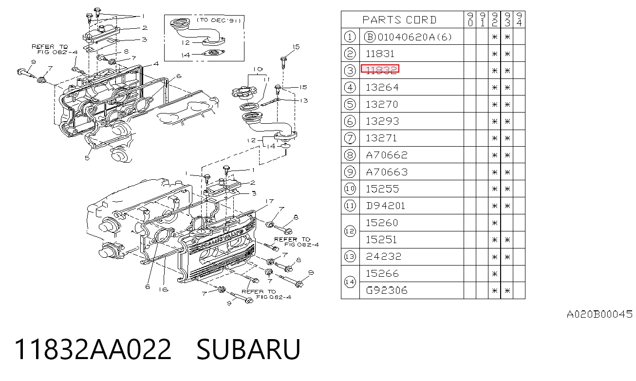 11832AA022 Subaru 