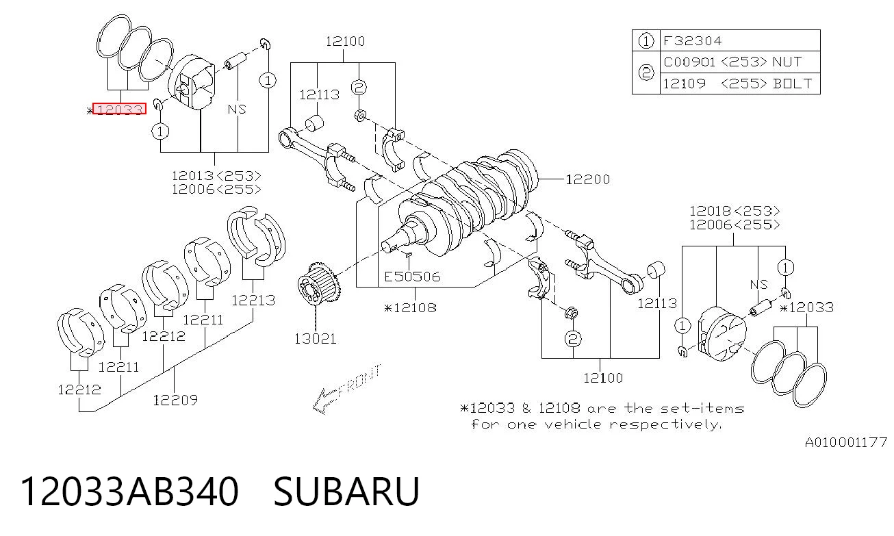 12033AB340 Subaru Кільця поршневі комплект на мотор, STD.