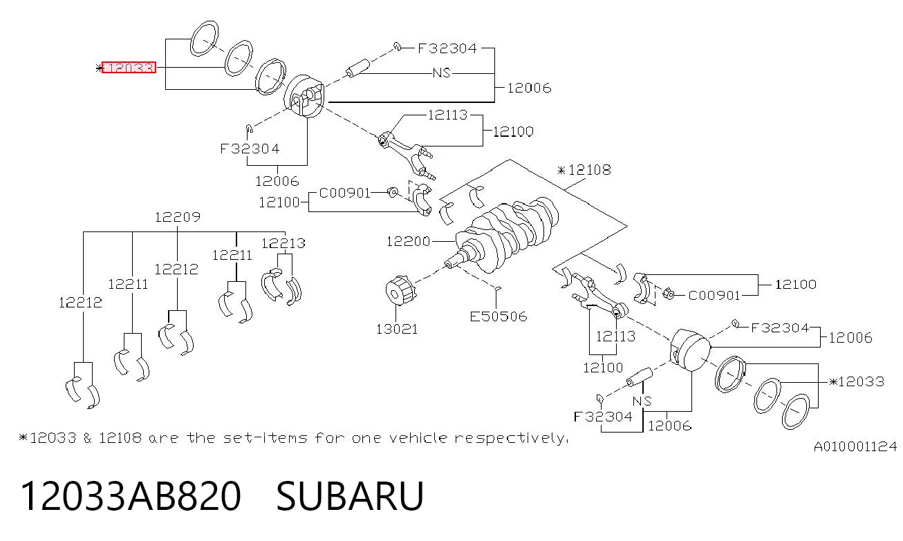 12033AB820 Subaru Кільця поршневі комплект на мотор, STD.