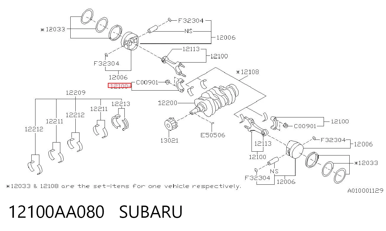 12100AA080 Subaru Шатун двигуна