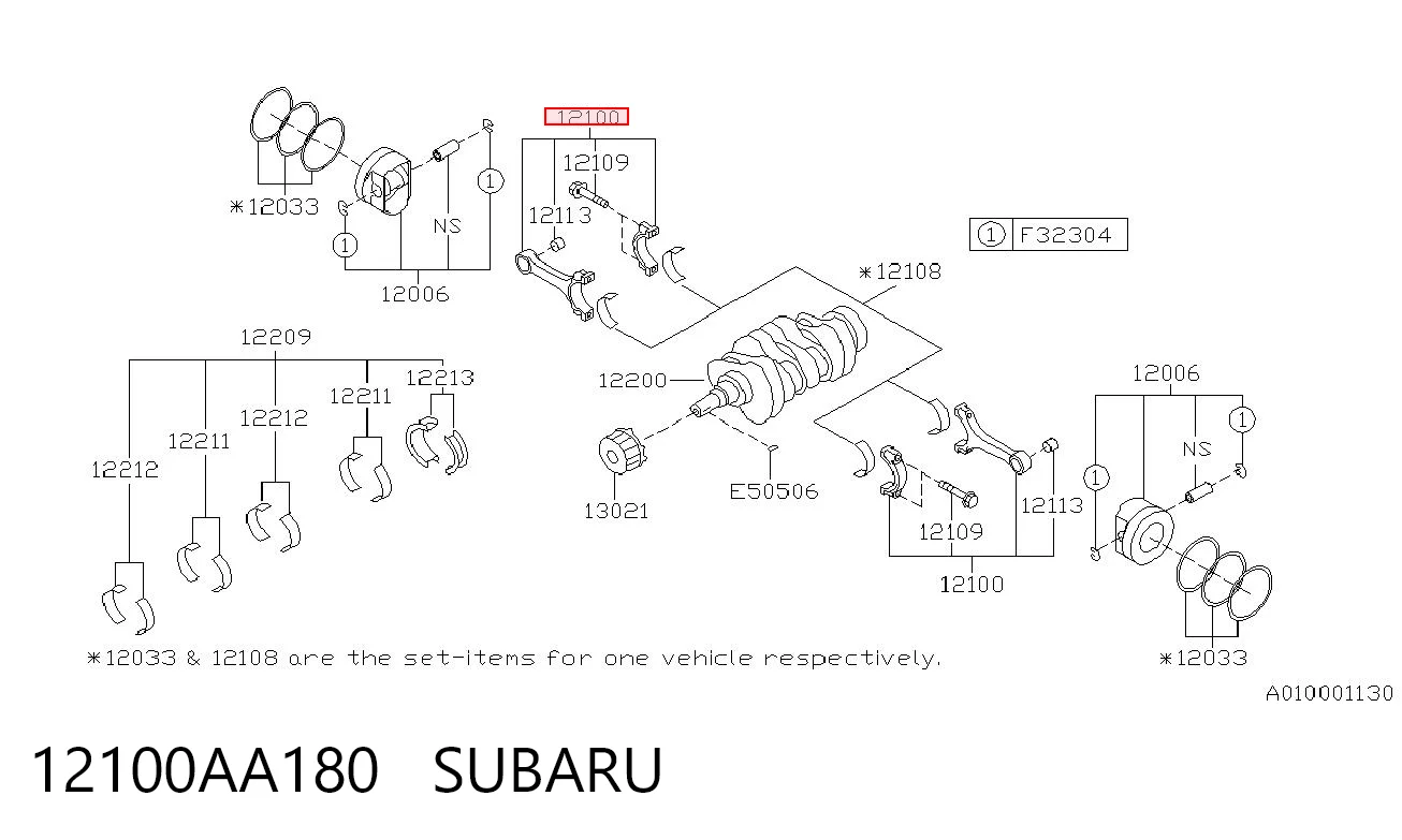 12100AA180 Subaru Шатун поршня ДВЗ