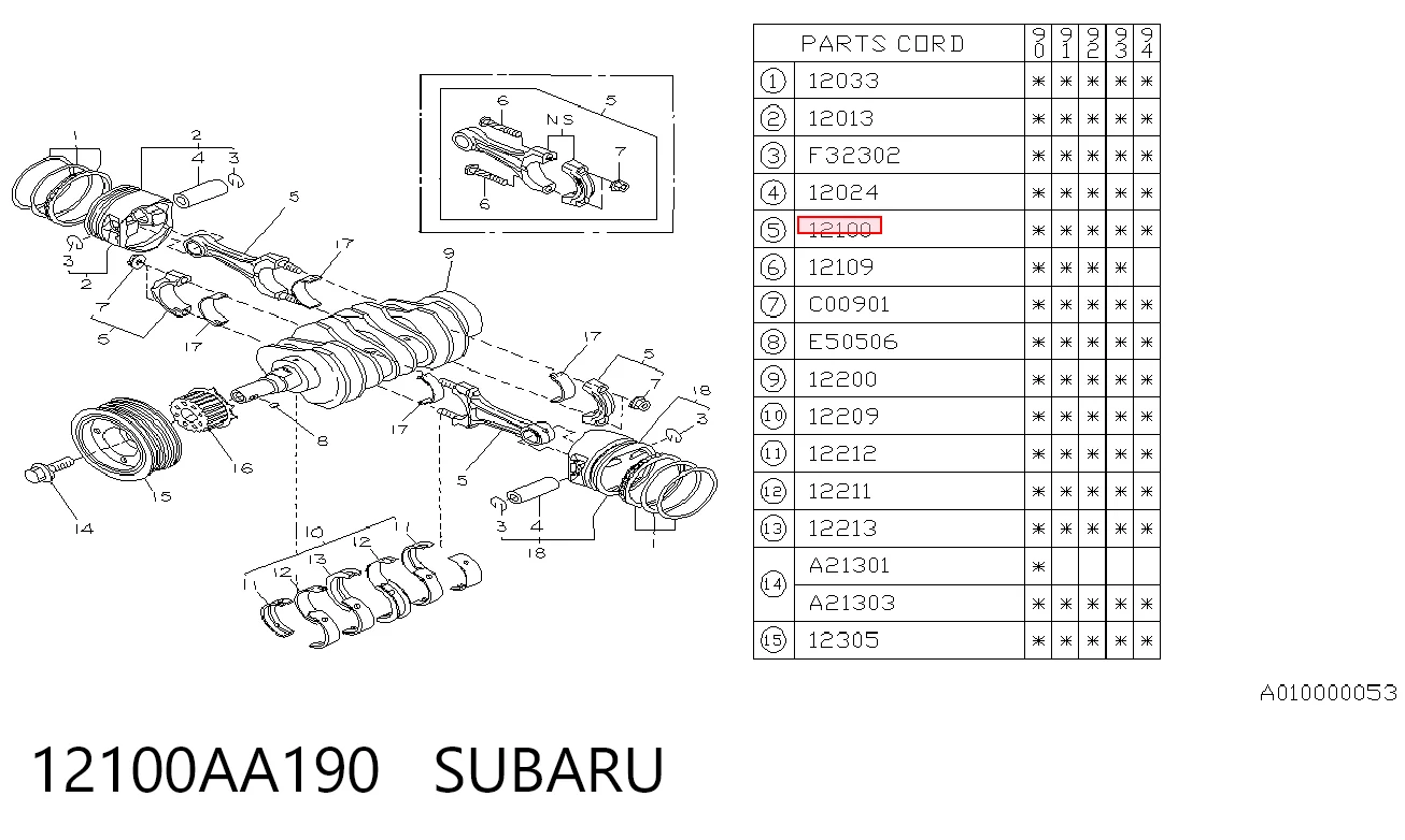 12100AA190 Subaru Шатун поршня ДВЗ