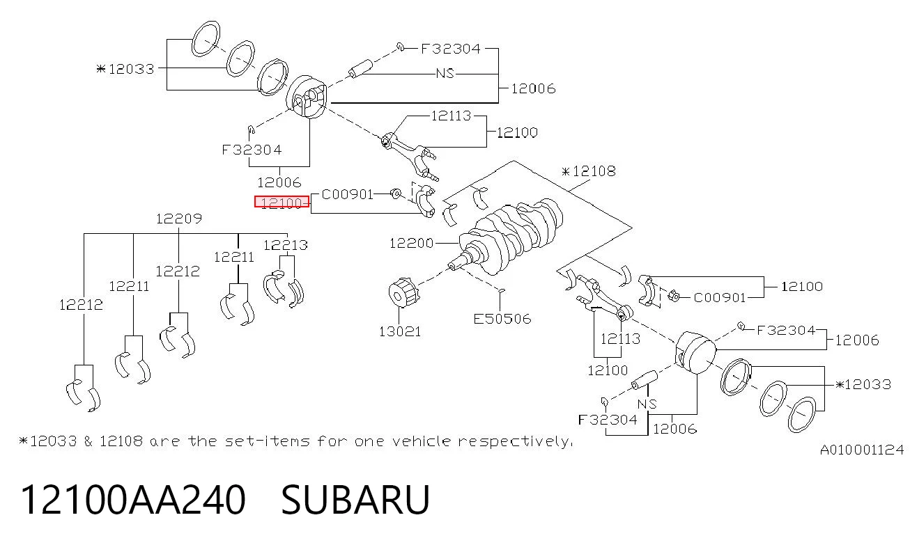 12100AA240 Subaru Шатун двигуна