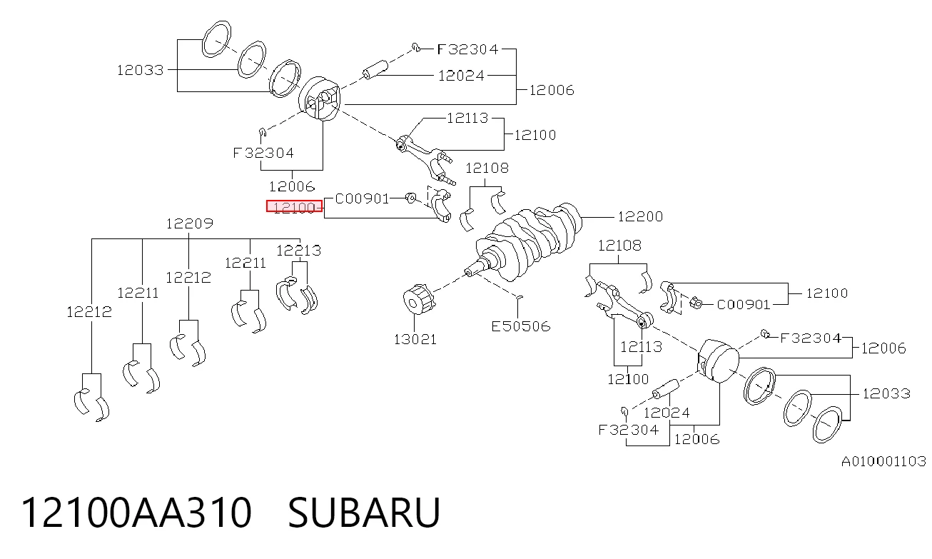 12100AA310 Subaru Шатун двигуна