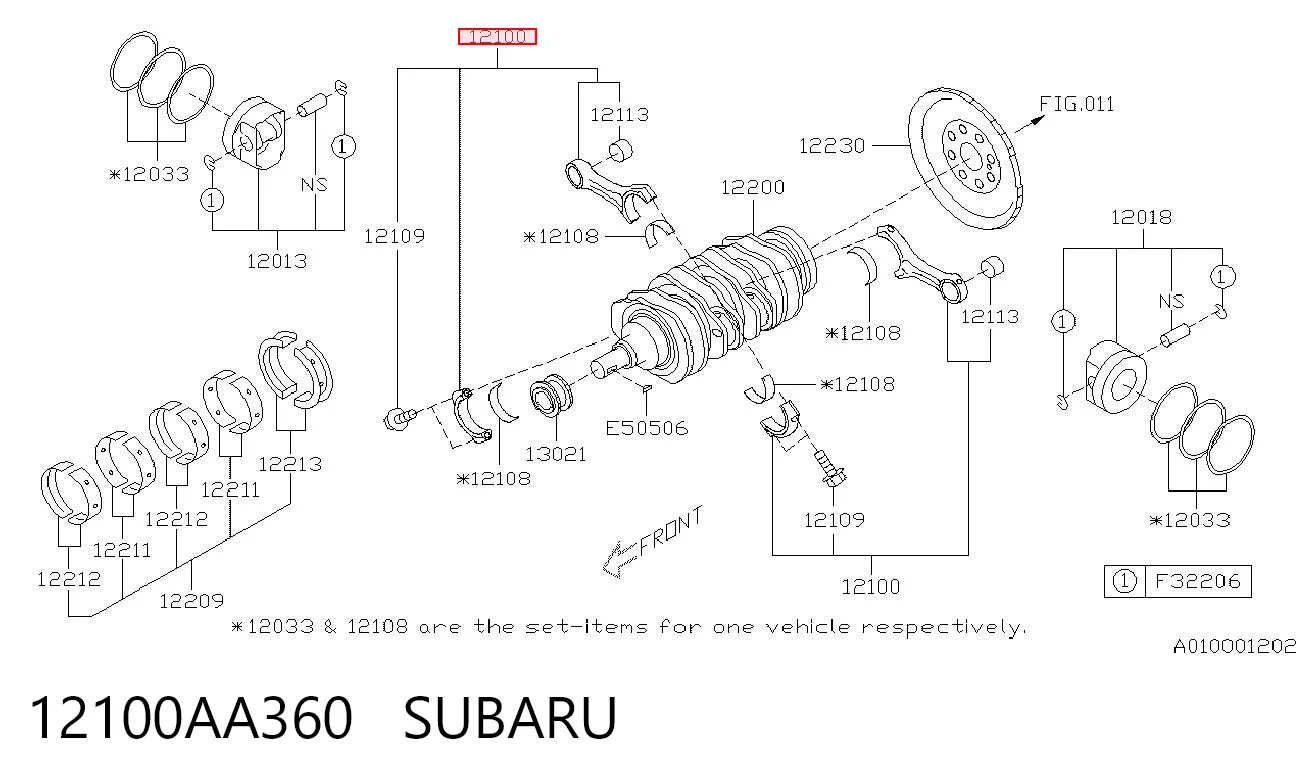 12100AA360 Subaru Шатун двигуна