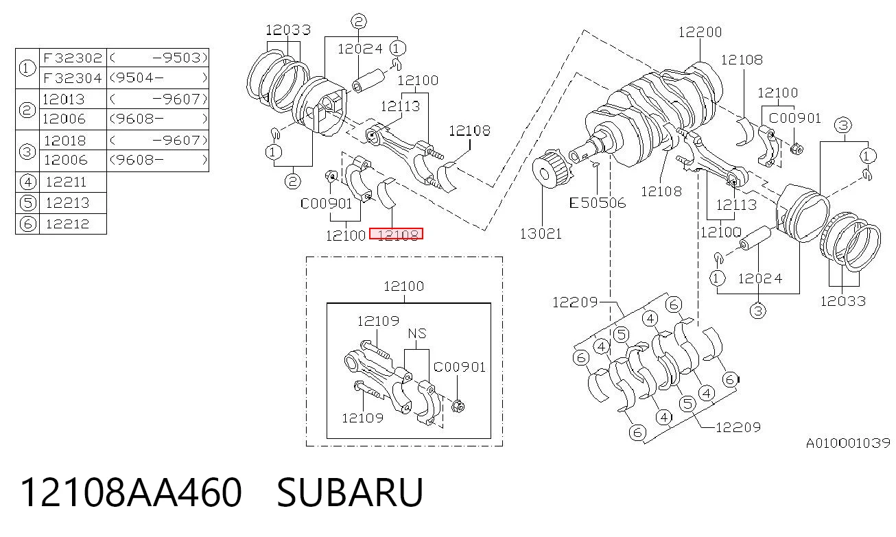 Підшипник шатуна на Subaru Forester II S11, SG