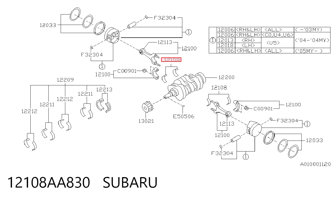 Підшипник шатуна на Subaru Forester III S12, SH
