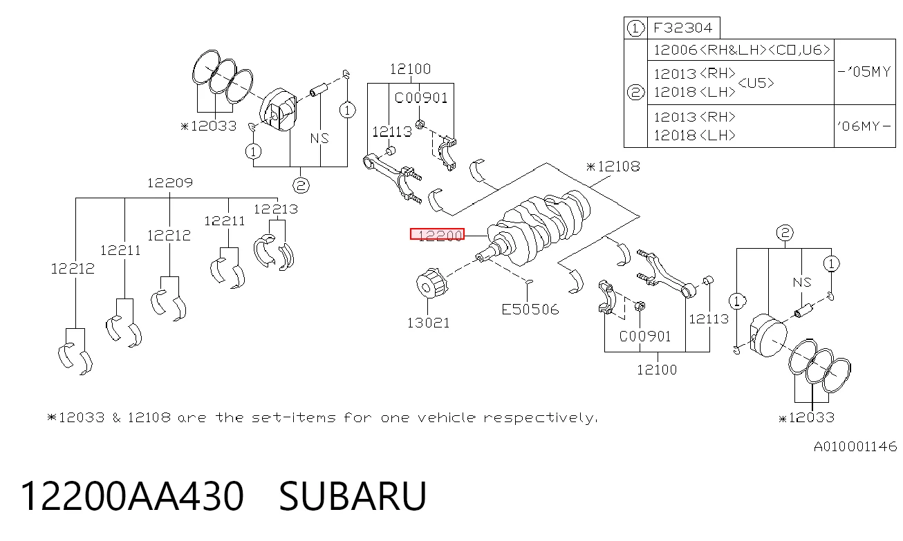 12200AA430 Subaru Колінвал двигуна