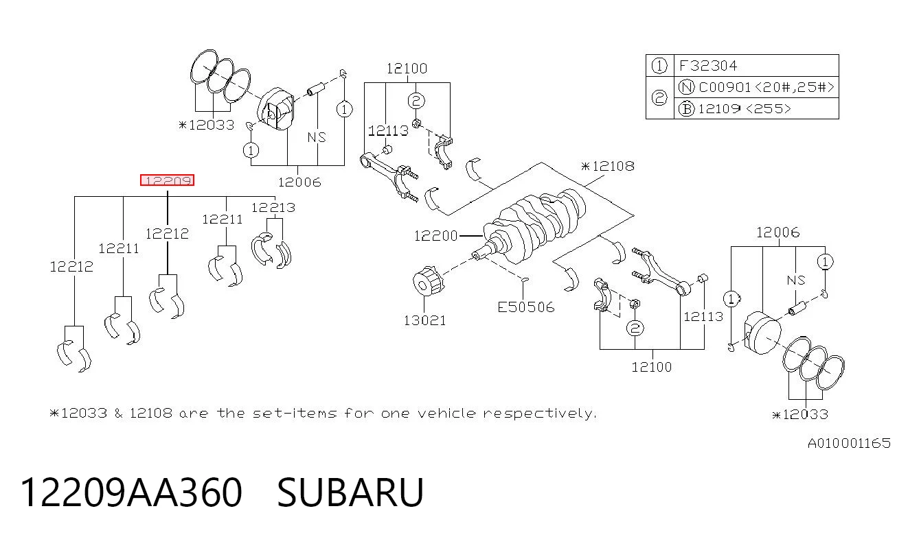 12209AA360 Subaru Вкладиші колінвала, корінні, комплект, стандарт (STD)