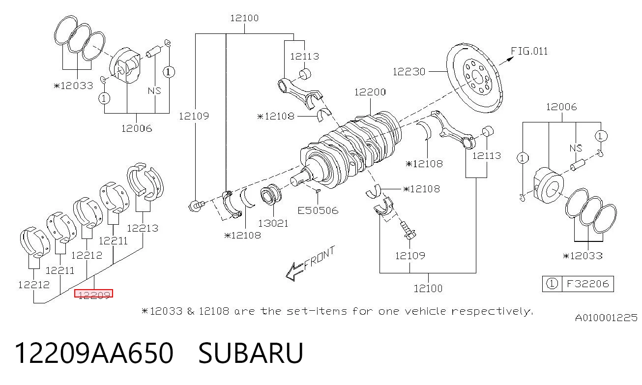 12209AA650 Subaru Вкладиші колінвала, корінні, комплект, стандарт (STD)