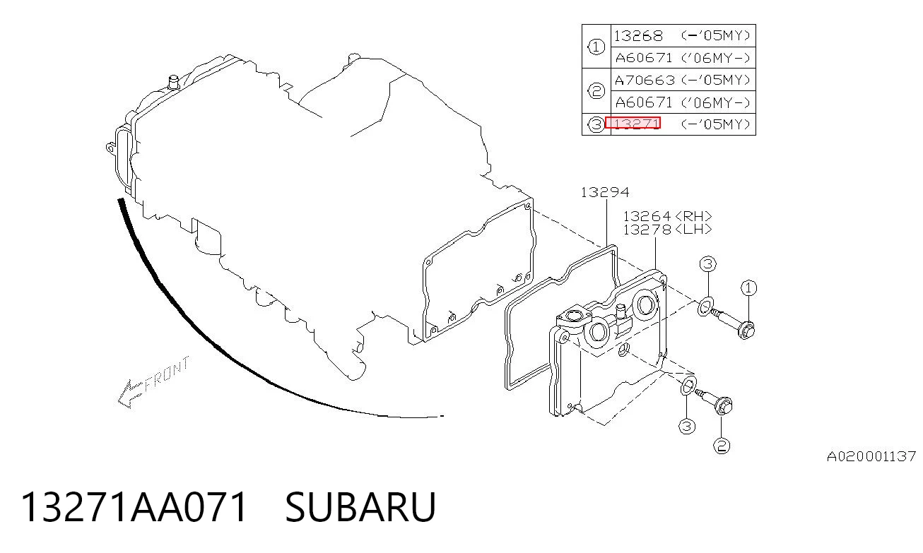 13271AA071 Subaru Болт клапанної кришки ГБЦ