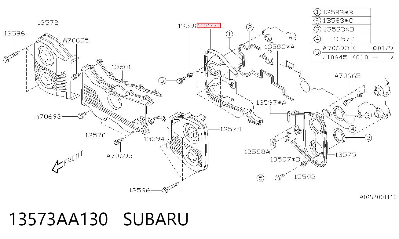 13573AA130 Subaru Захист ременя ГРМ, внутрішній правий