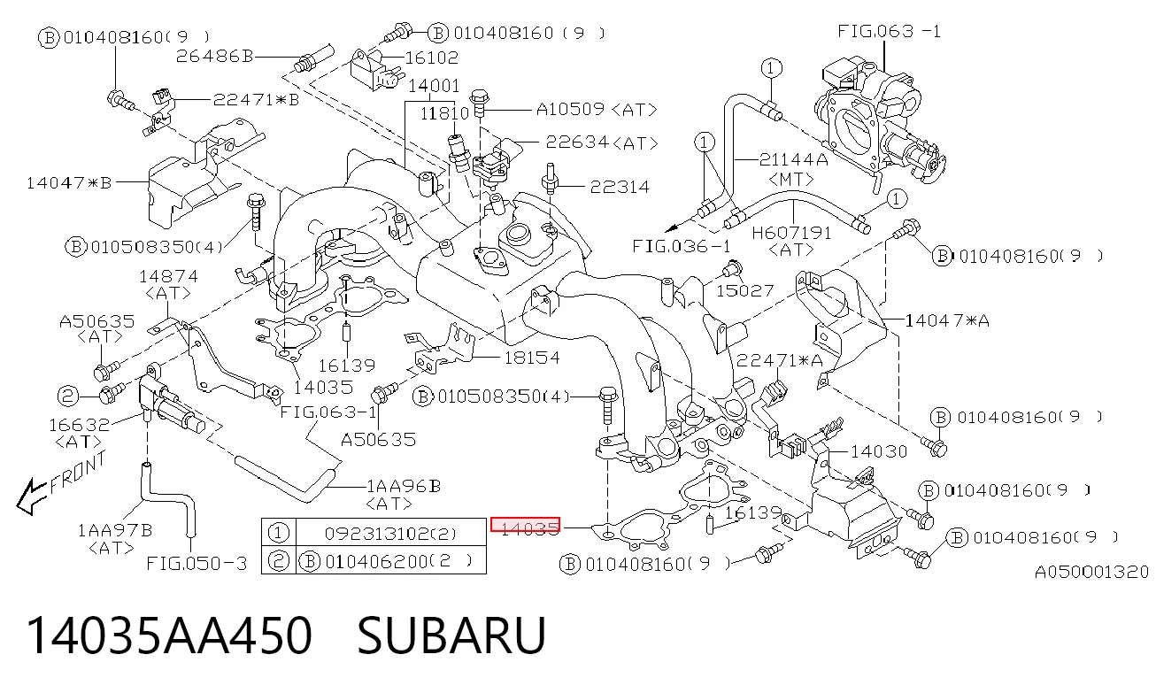 14035AA450 Subaru Прокладка впускного колектора