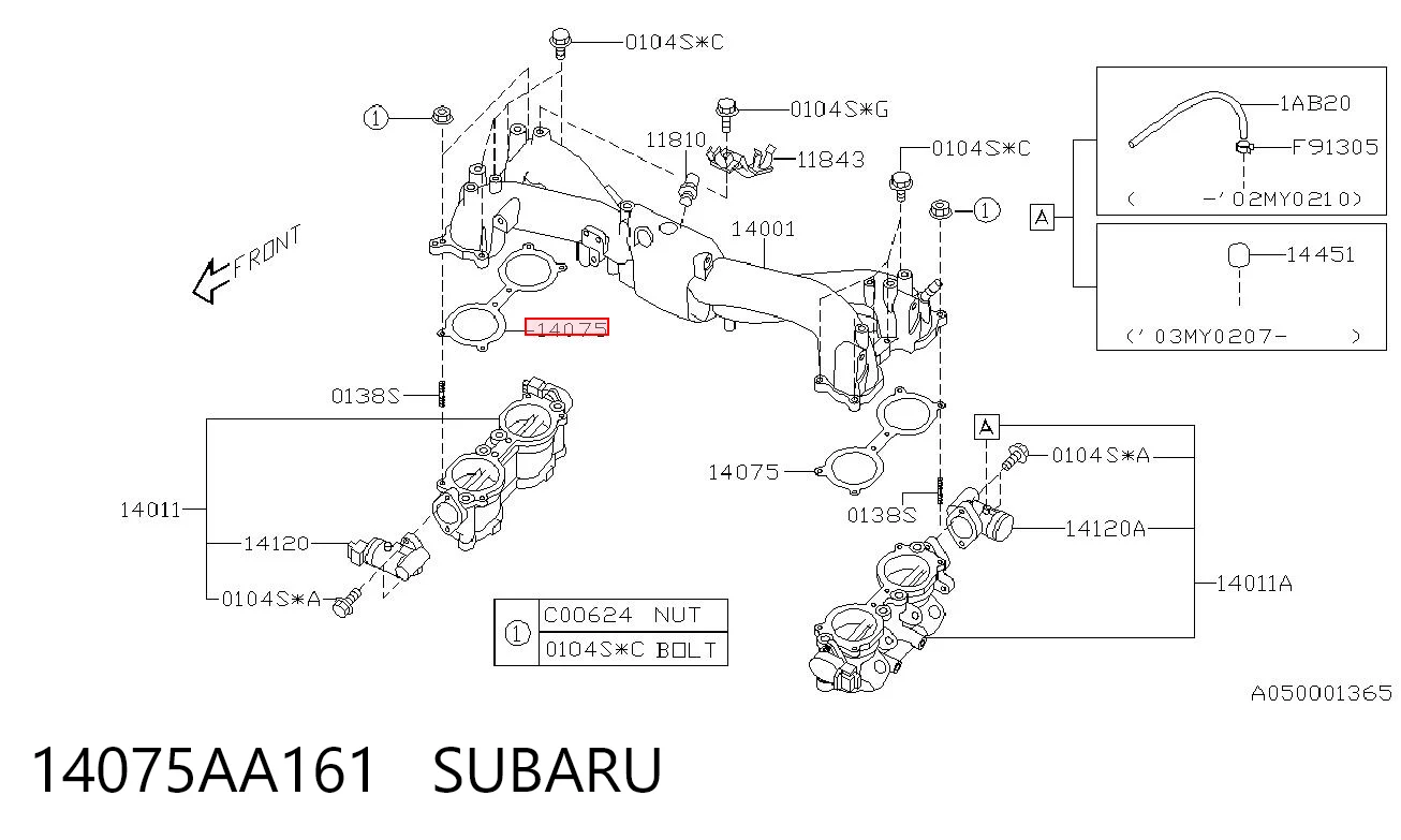 14075AA161 Subaru Прокладка впускного колектора