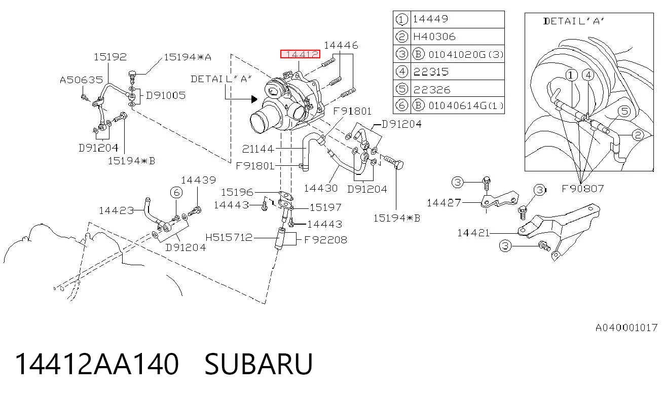 14412AA140 Subaru Турбонаддув