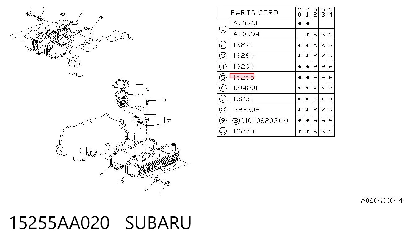 15255AA020 Subaru Кришка маслозаливной горловини