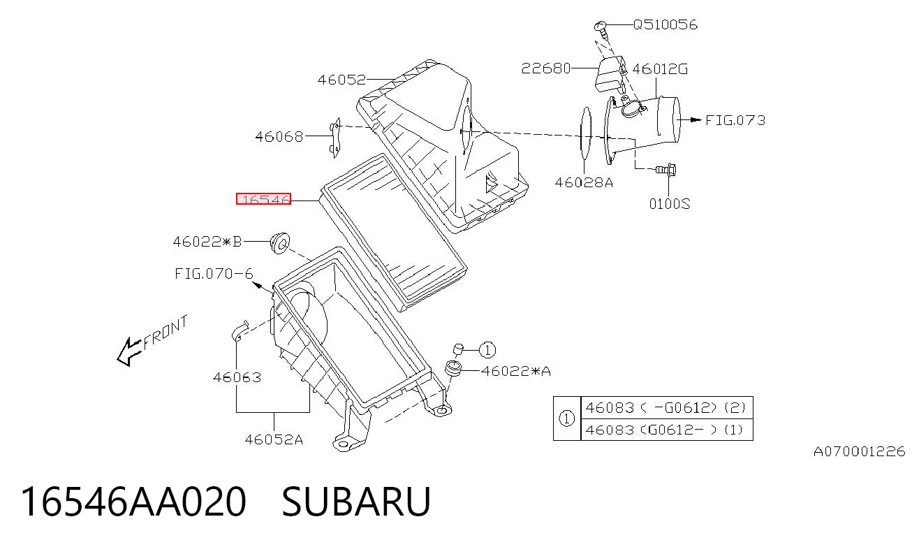 16546AA020 Subaru Повітряний фільтр двигуна