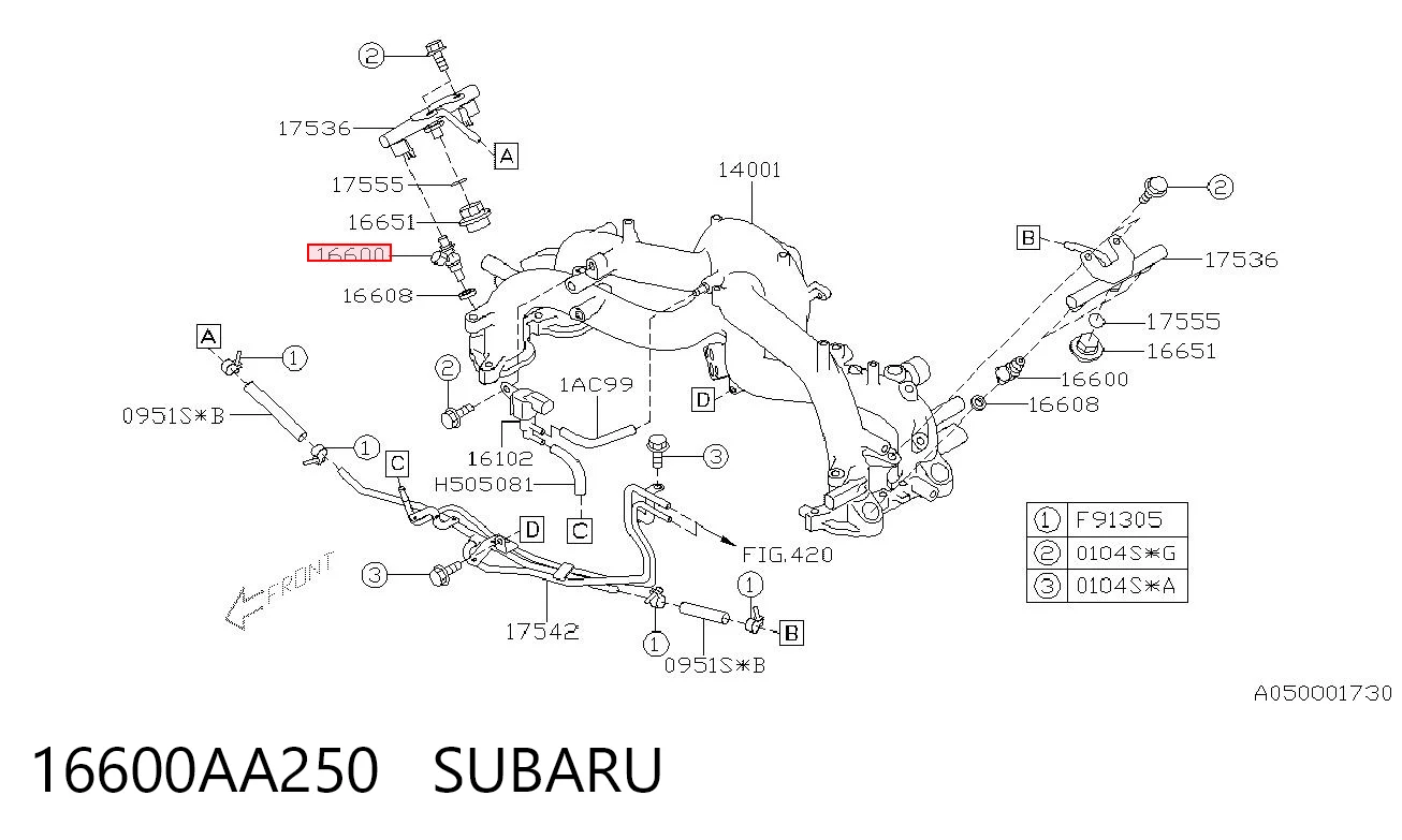 16600AA250 Subaru Форсунка вприску палива