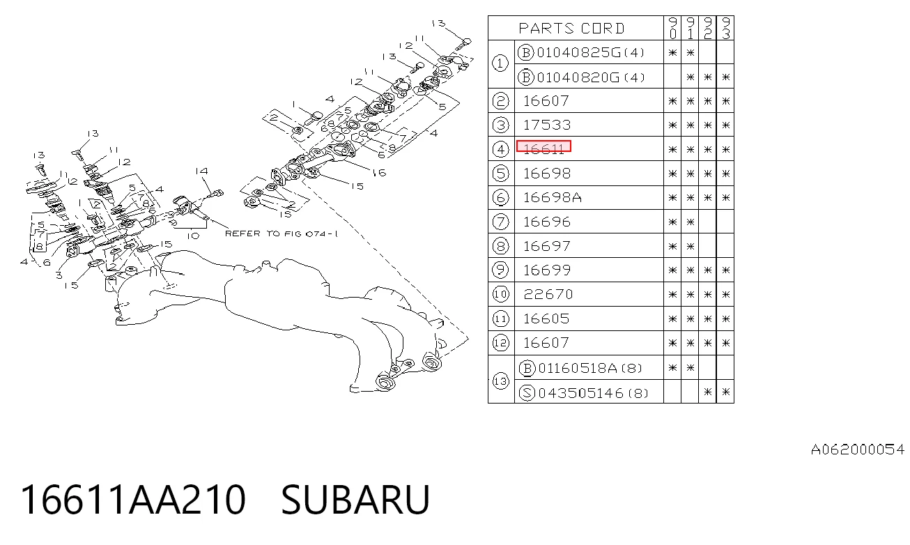 16611AA210 Subaru Форсунка вприску палива