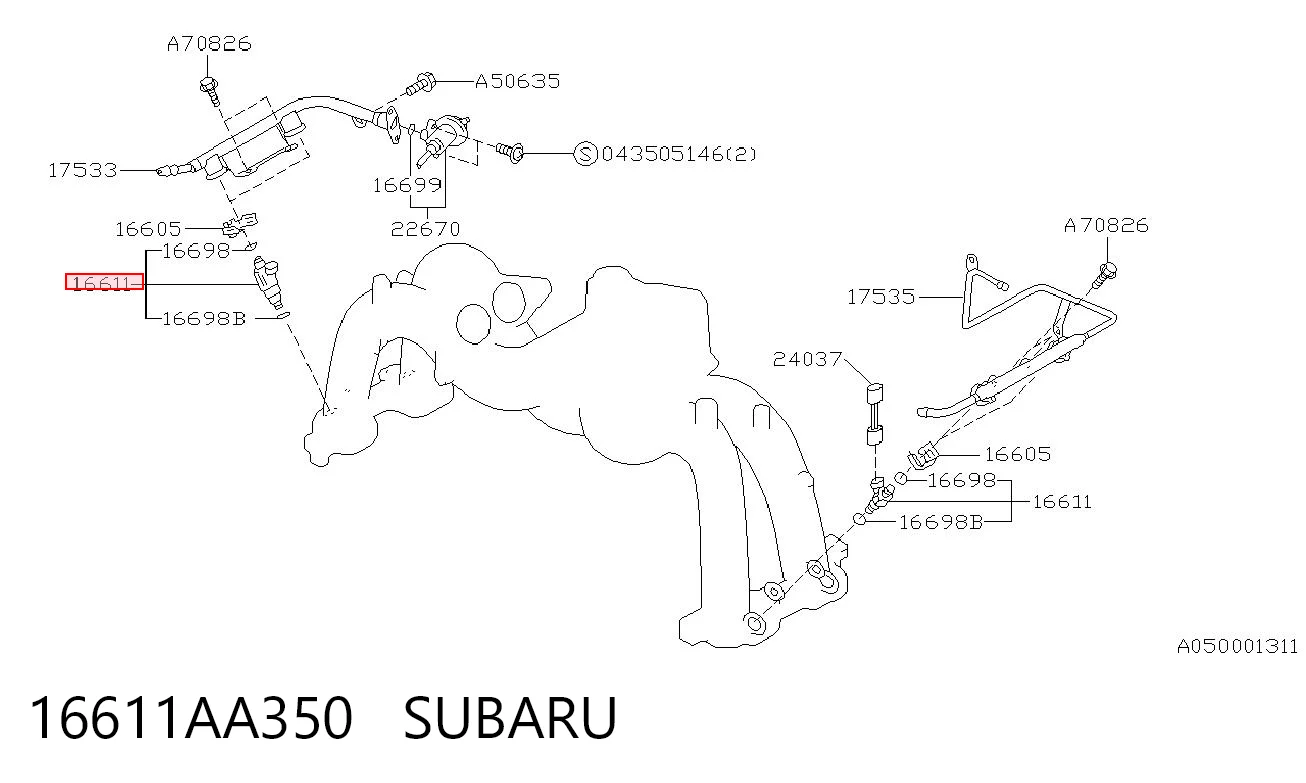 16611AA350 Subaru Форсунка вприску палива