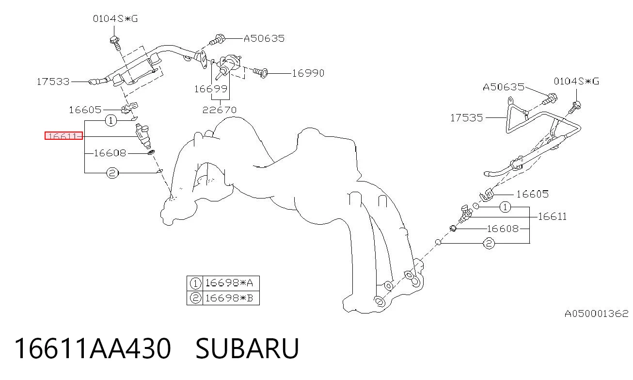 16611AA430 Subaru Форсунка вприску палива