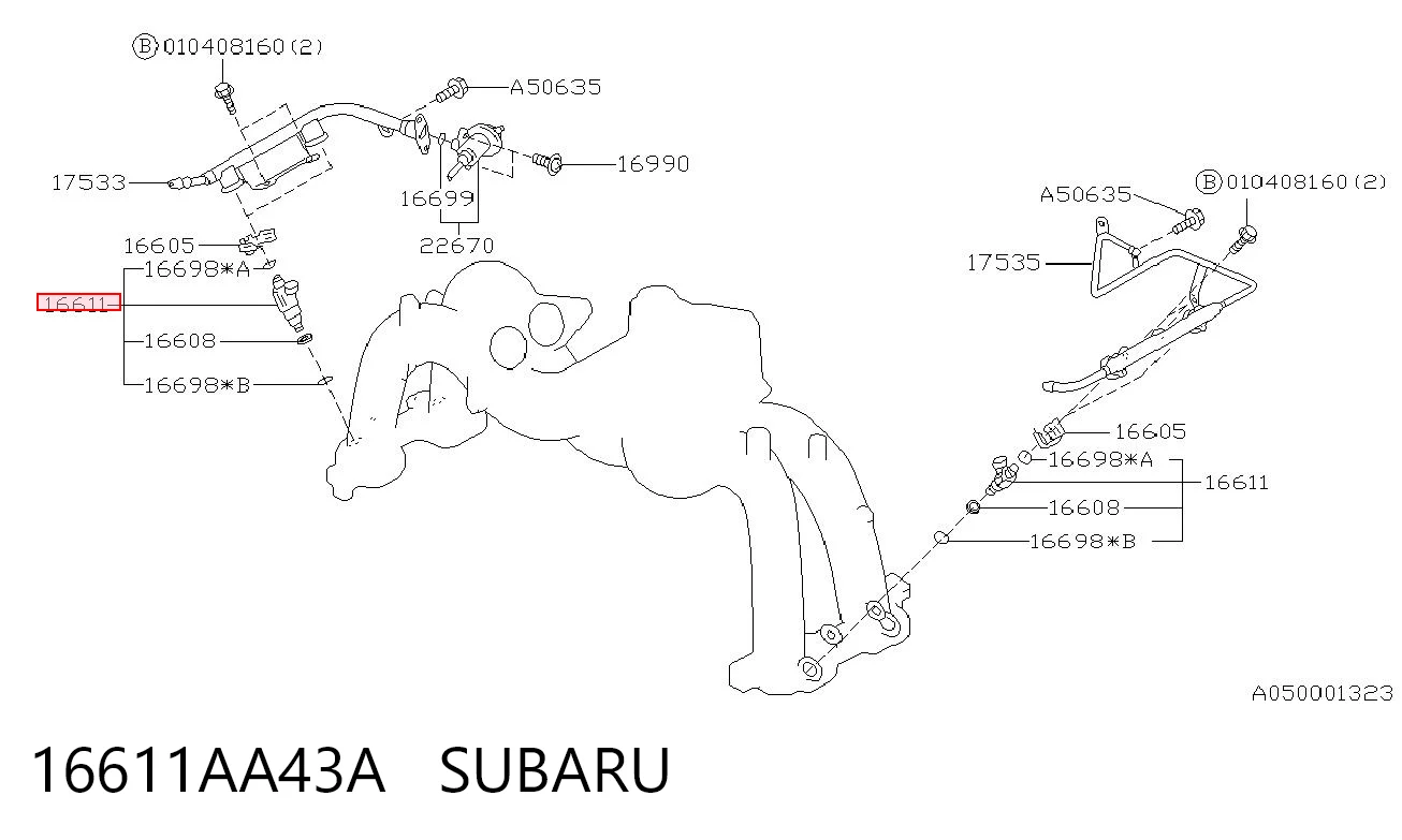 16611AA43A Subaru Форсунка вприску палива