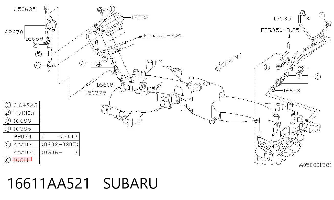 16611AA521 Subaru Форсунка вприску палива