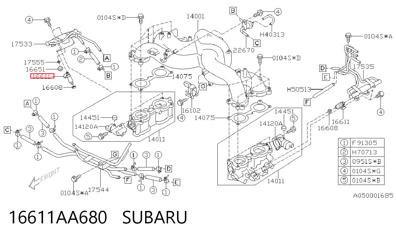 16611AA680 Subaru Форсунка вприску палива