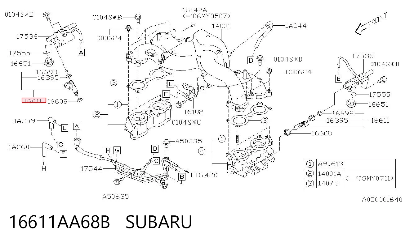 16611AA68B Subaru Форсунка вприску палива