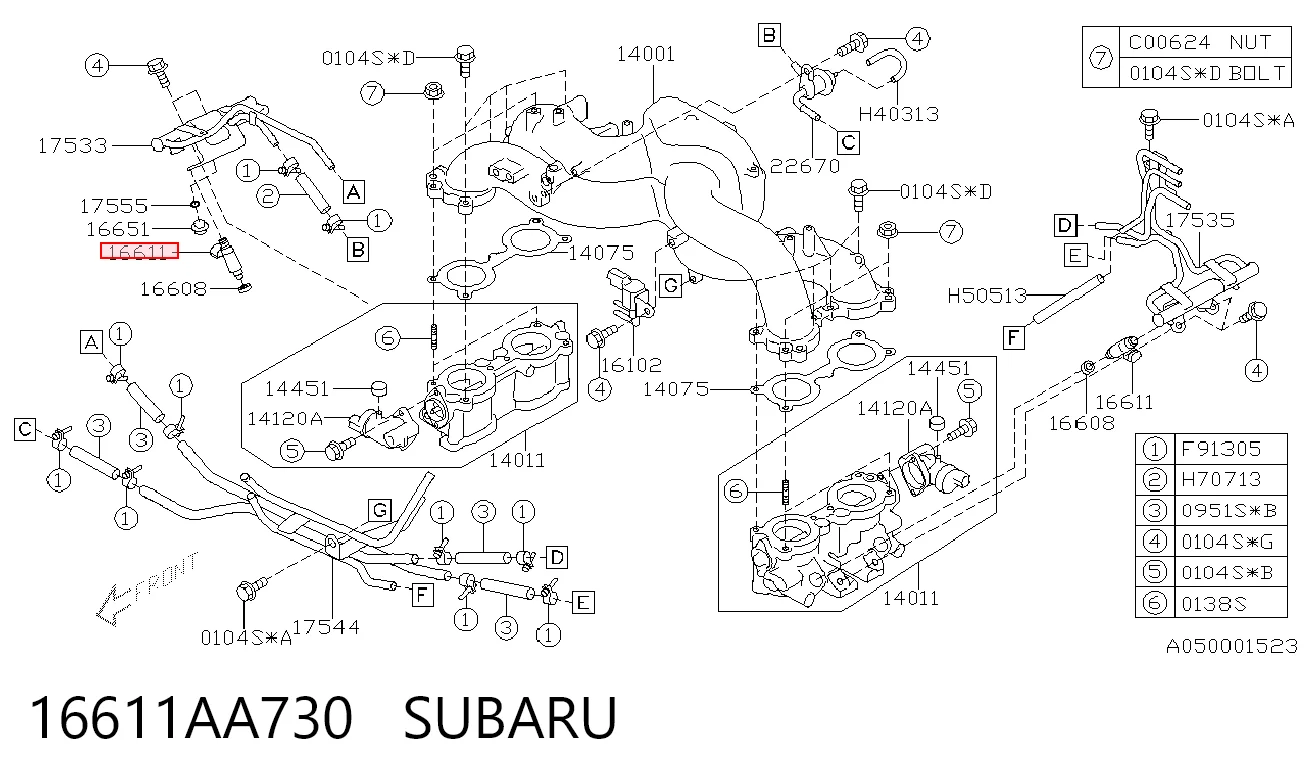 16611AA730 Subaru Форсунка вприску палива