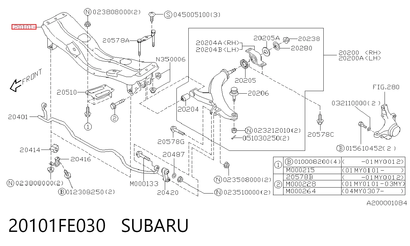 Передня балка на Subaru Forester II S11, SG