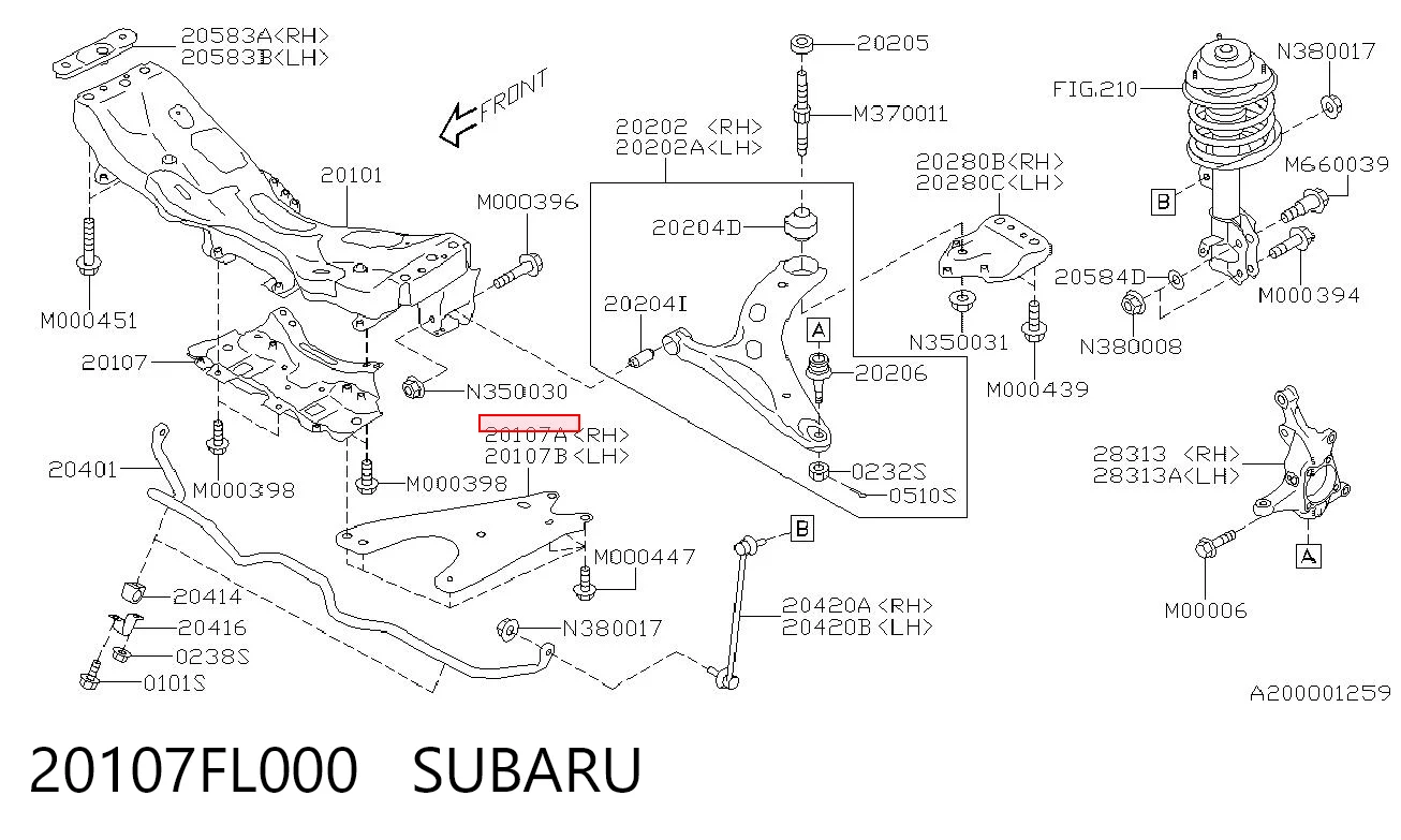 20107FL000 Subaru Кронштейн передньої балки