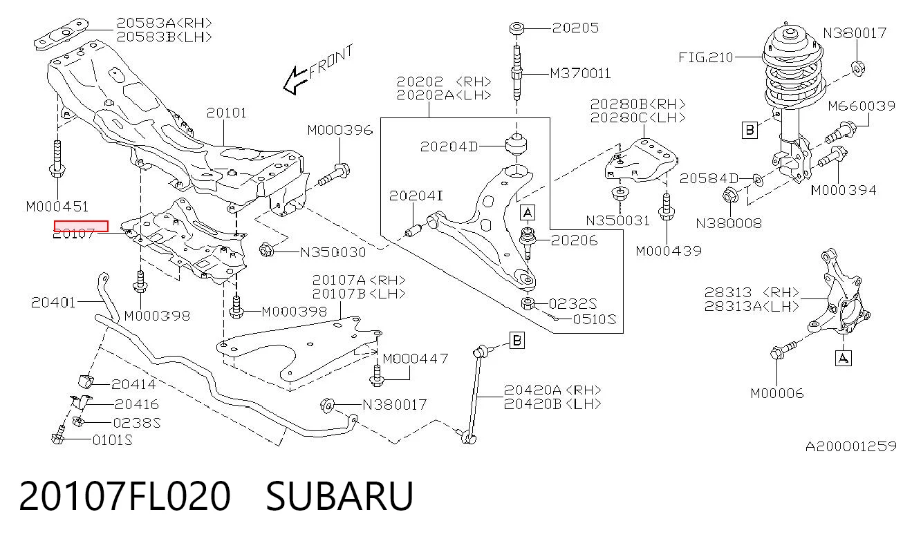 20107FL020 Subaru Кронштейн передньої балки
