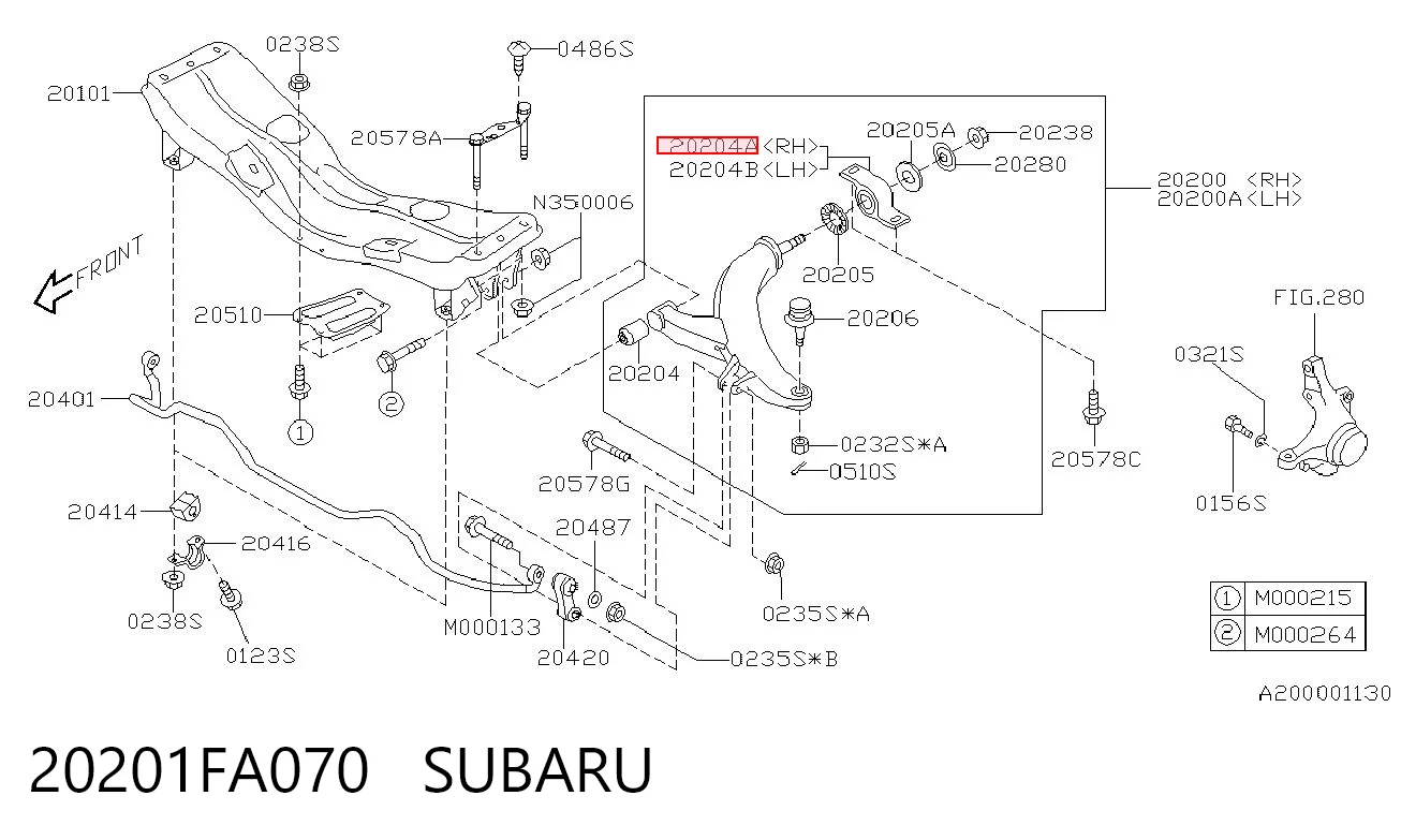20201FA070 Subaru Сайлентблок переднього нижнього важеля