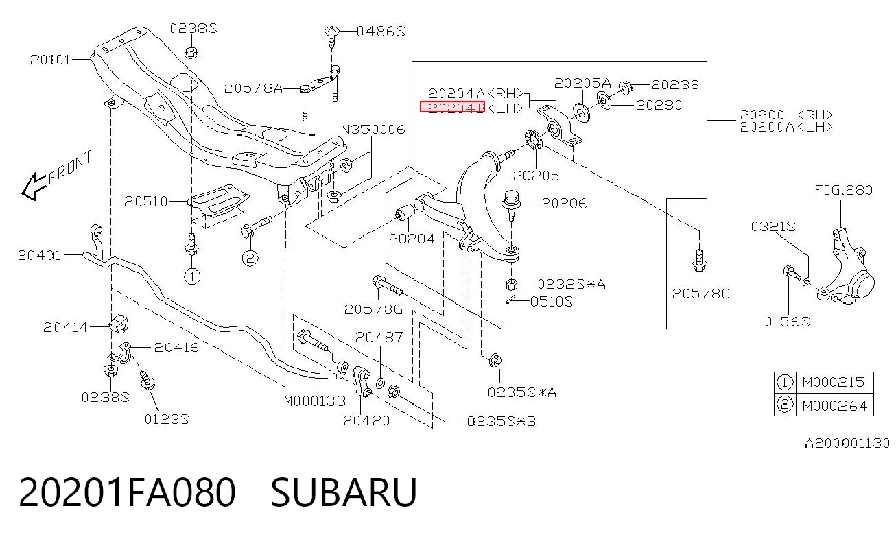 20201FA080 Subaru Сайлентблок переднього нижнього важеля