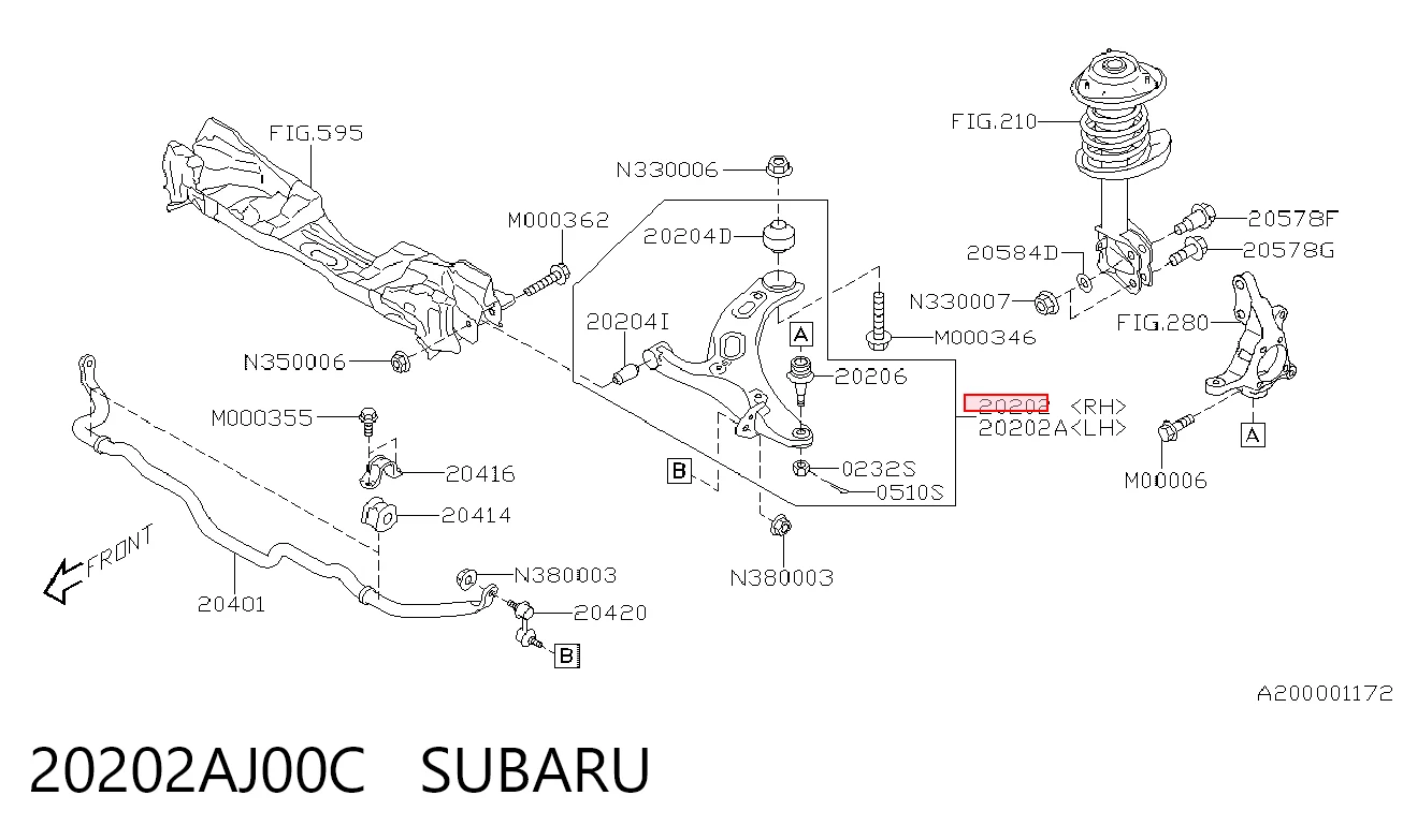20202AJ00C Subaru Балансир задній нижній, правий