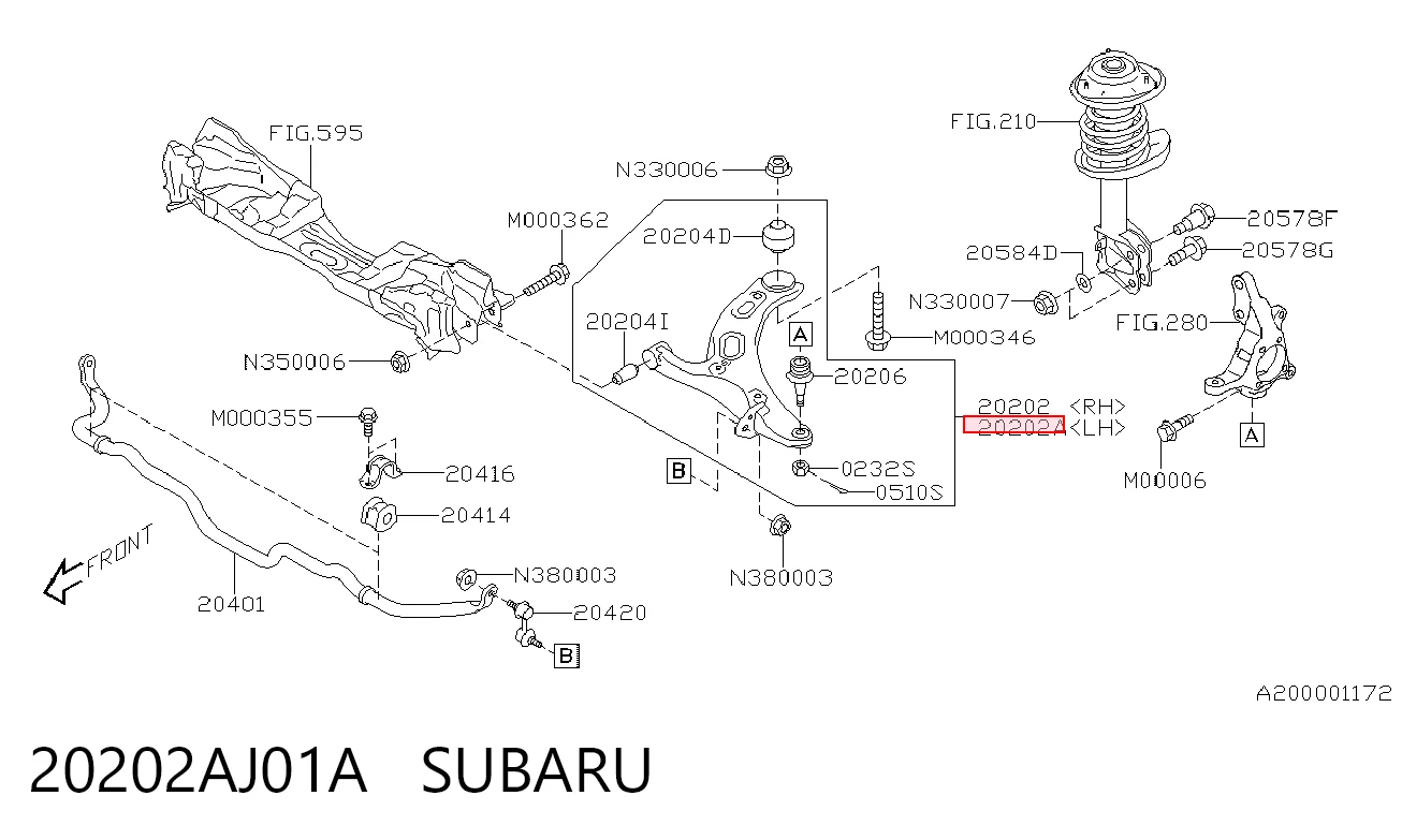 20202AJ01A Subaru Важіль задньої підвіски нижній, лівий