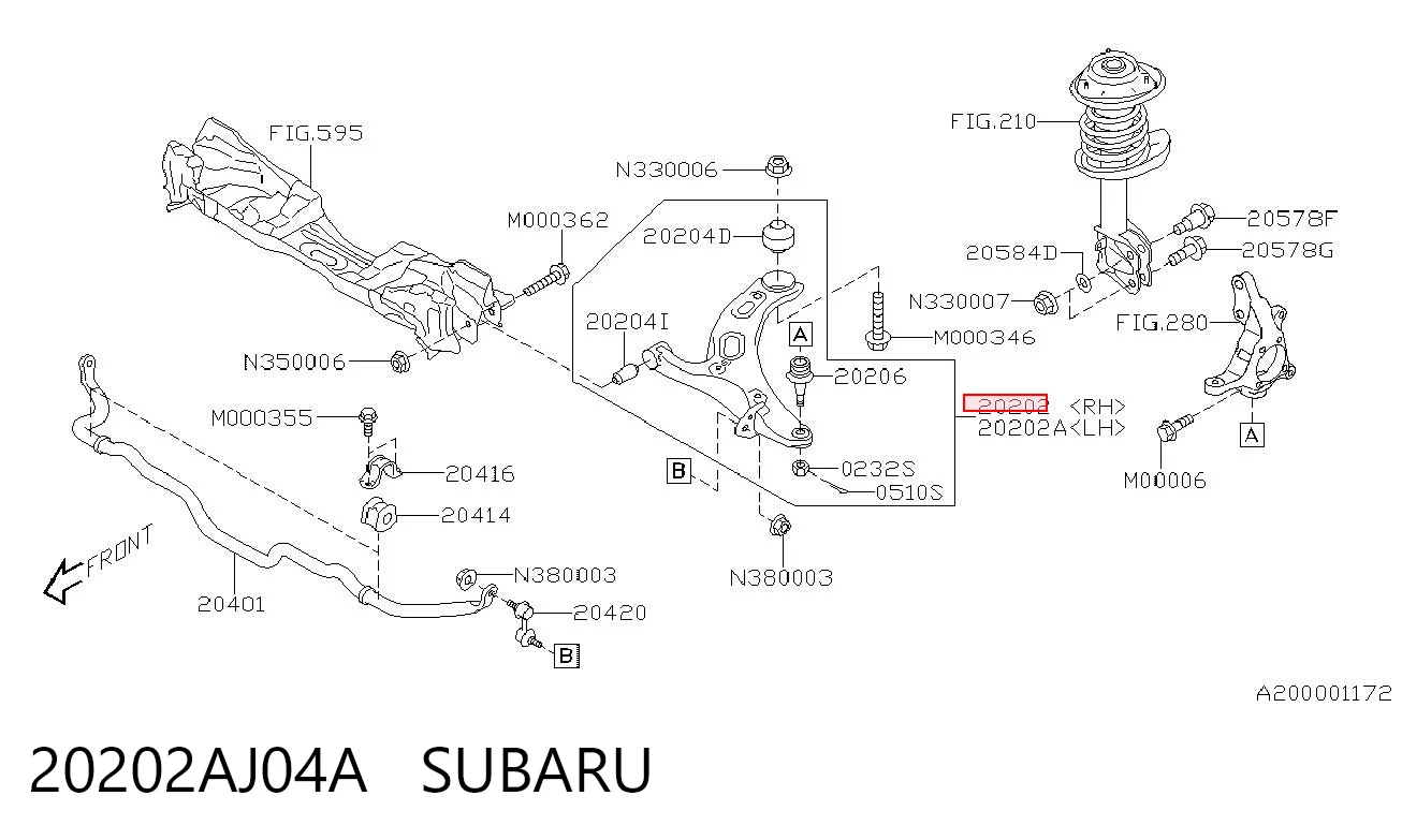 20202AJ04A Subaru Балансир задній нижній, правий