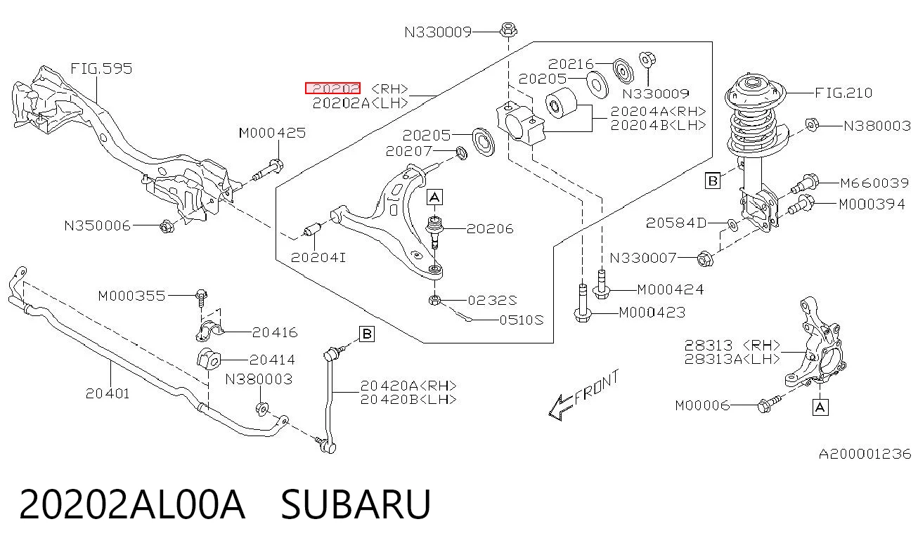 20202AL00A Subaru Важіль передньої підвіски нижній, правий