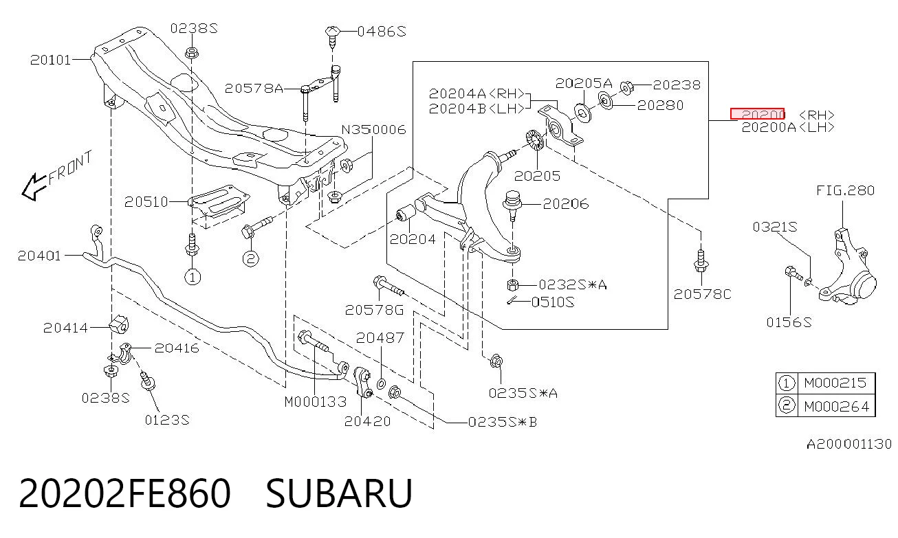 20202FE860 Subaru Важіль передньої підвіски нижній, правий