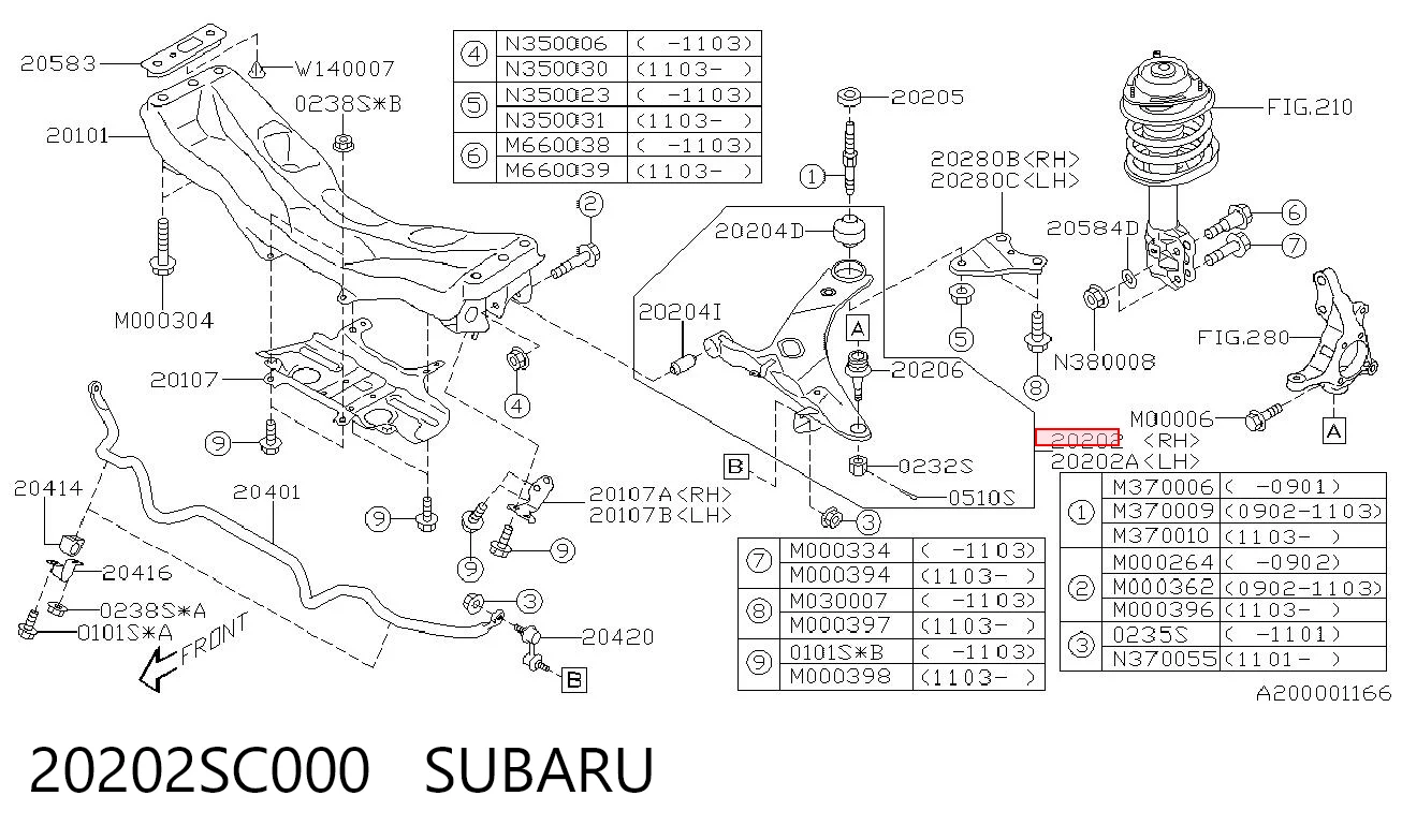 20202SC000 Subaru Важіль передньої підвіски нижній, правий