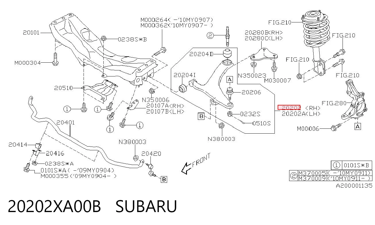 Купити Важіль передньої підвіски нижній, правий Subaru Tribeca  