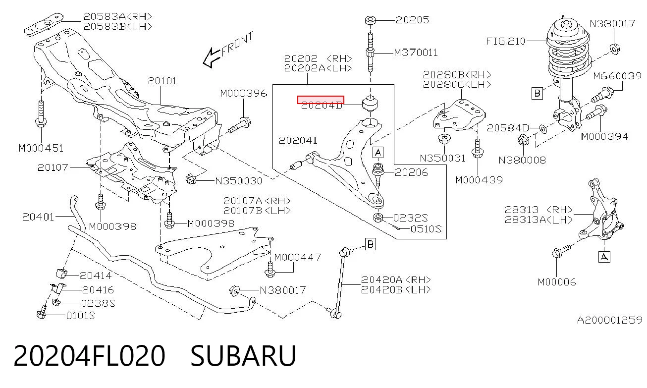 20204FL020 Subaru Сайлентблок переднього нижнього важеля